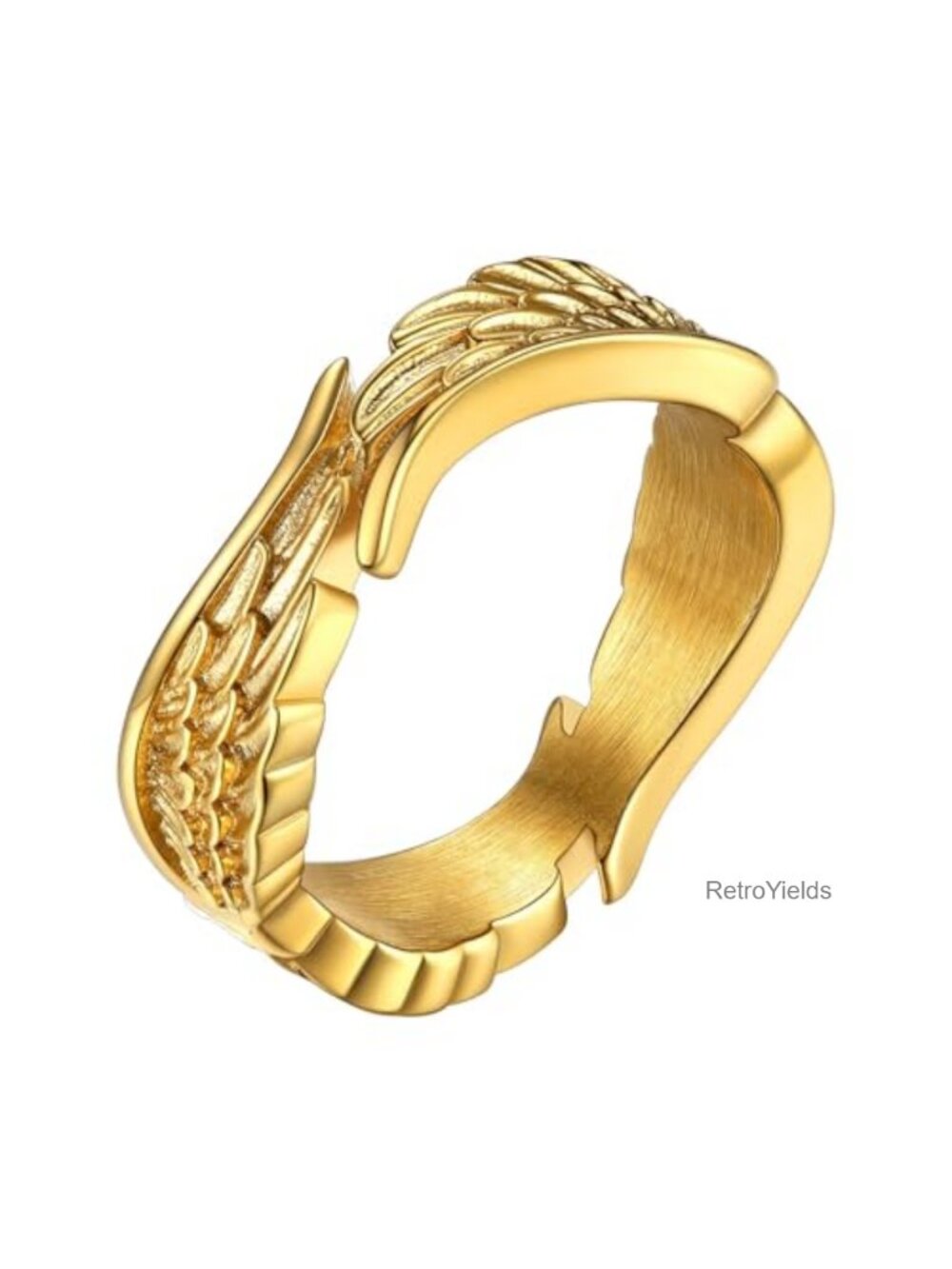 18k Gold Plated Stainless Steel Angel Wing Band Ring - Vintage Hypoallergenic